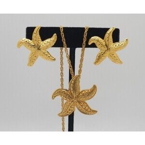 Vtg Avon Textured Starfish Necklace & Earring Set Ocean Beach Nautical
